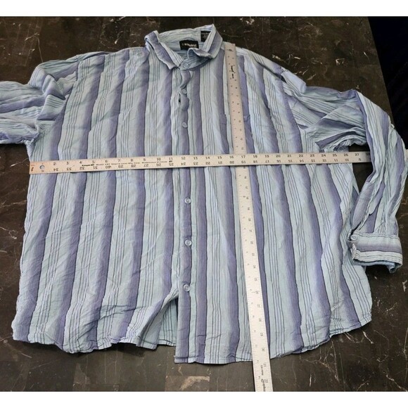 Mens No Boundaries Button Up Blue Striped Long Sleeve Dress Shirt 2XL XXL Top - Picture 14 of 16
